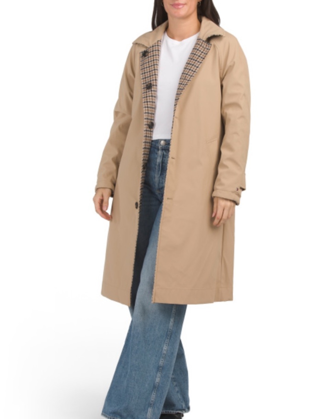 Tommy Hilfiger Classic Beige Trench Coat with Checked Lining